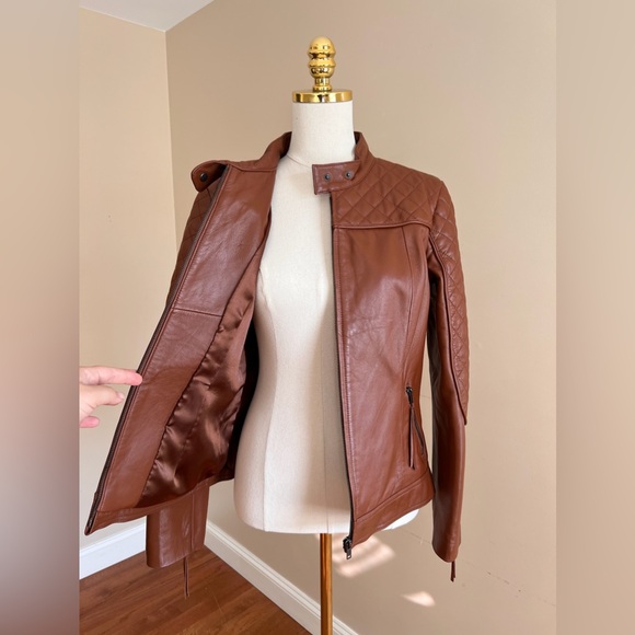 Neiman Marcus Brown Leather Bomber Jacket - Picture 7 of 9
